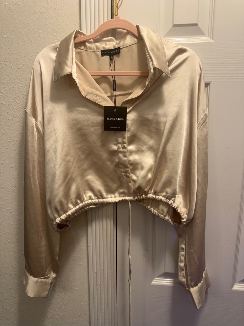 JLUXLABEL Cream Satin Cropped Button-Down Shirt